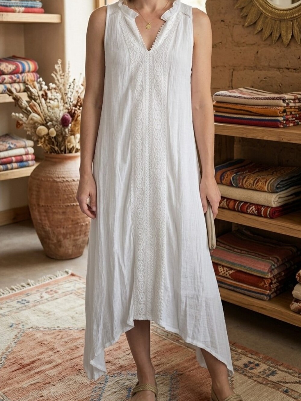 Indigo Rose White Lace-Trim Sleeveless Camisole